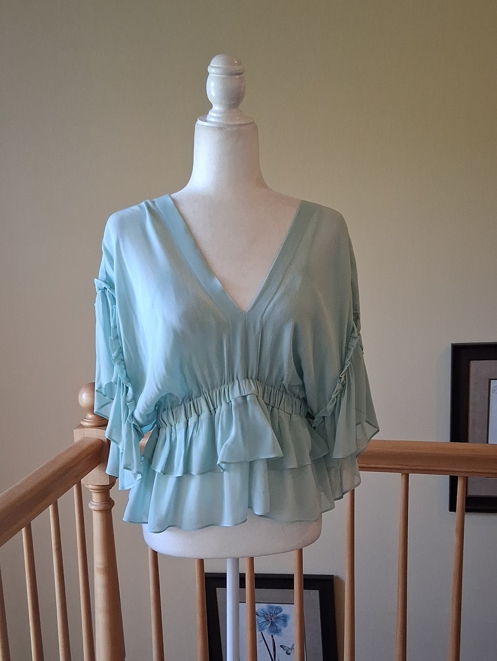 The Kooples Pale Blue Ruffle V-Neck Blouse
